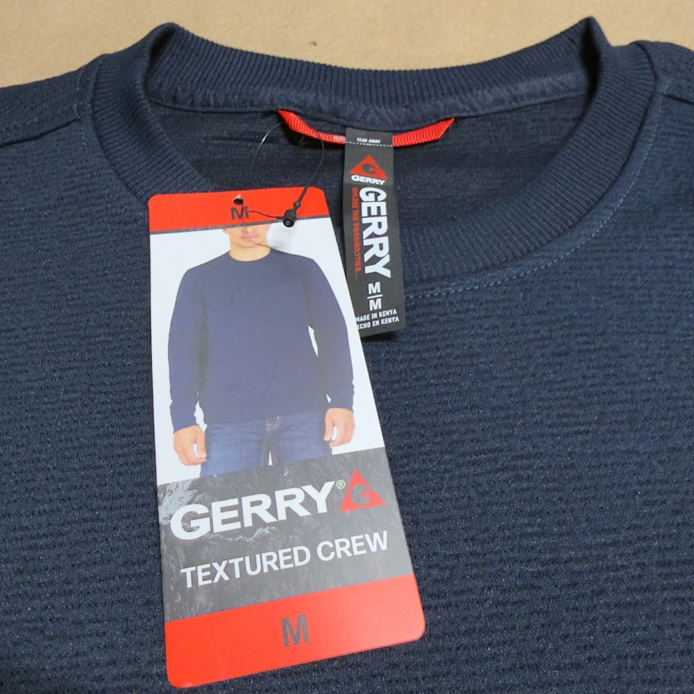 NWT Gerry Mens Textured Crew Neck Sweatshirt Blue 4-Way‎ Stretch Pullover M - Picture 2 of 10
